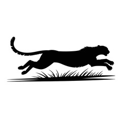 A striking silhouette of a cheetah mid-stride captures its grace and speed.