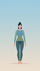 Flat vector design of a woman standing in a yoga posture for wellness and fitness concept