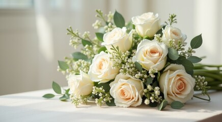 Obraz premium Bouquet of white roses on a table