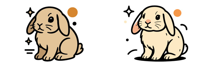 Fototapeta premium Cute vector illustration of two adorable rabbits in playful poses