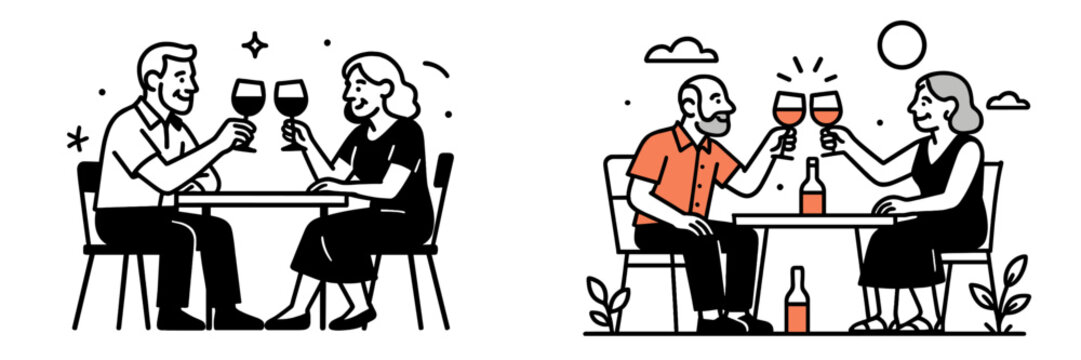 Couples enjoying drinks together in a cheerful outdoor setting