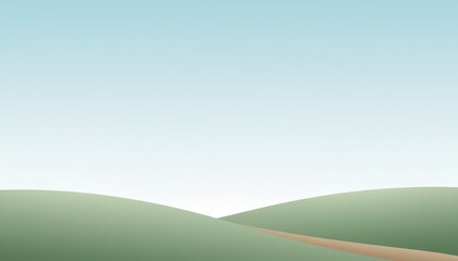 Obraz premium Minimalist Green Hills Landscape Illustration with a Winding Path Under a Clear Blue Sky
