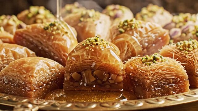 Golden Baklava with Honey and Pistachio.
