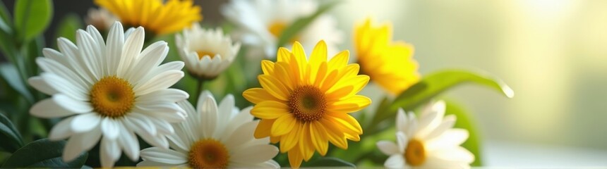 Obraz premium Many white and yellow flowers in a vase