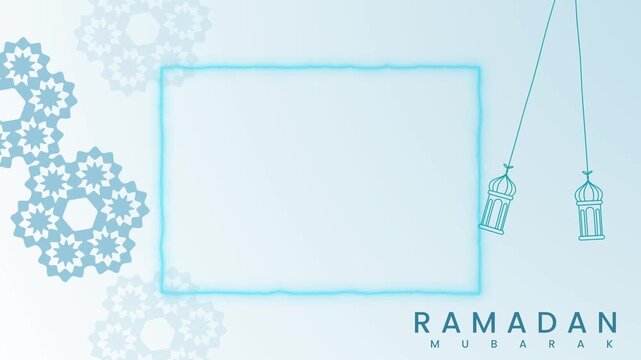 Animated blue background with islamic geometric patterns and ramadan kareem greeting