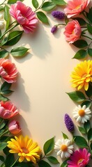 Heart made of flowers and leaves on a white surface