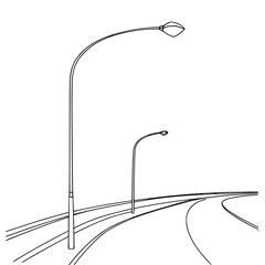 Fototapeta premium Urban Nightscape: Minimalist Line Art Empty Street Lamp Post | Clean, isolated vector art for creative projects.