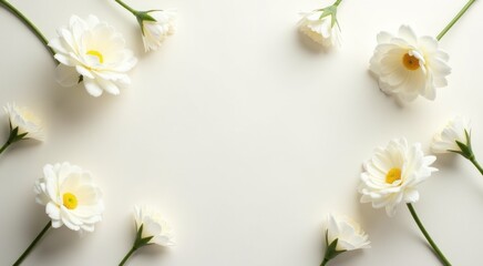 White flowers arranged in a circle on a white surface