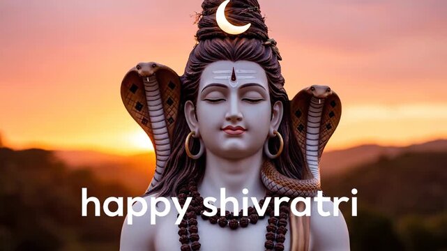 Happy Maha Shivratri Lord Shiva Statue Sunset Meditation Hindu God