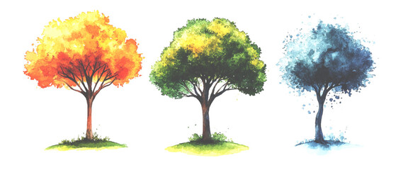 Vector Artistic Nature Trees with Soft Texture on White Landscape Design Elements