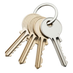 Set of house keys on a keyring isolated on transparent background