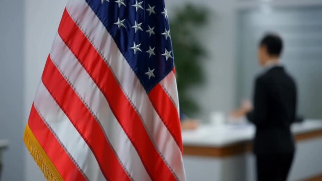 Close-up of the American flag with people in background Stock Video