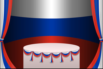 Dynamic vector EPS file featuring a ceremonial stage with a central podium and flag-inspired decor, perfect for national celebrations, speeches, or awards.