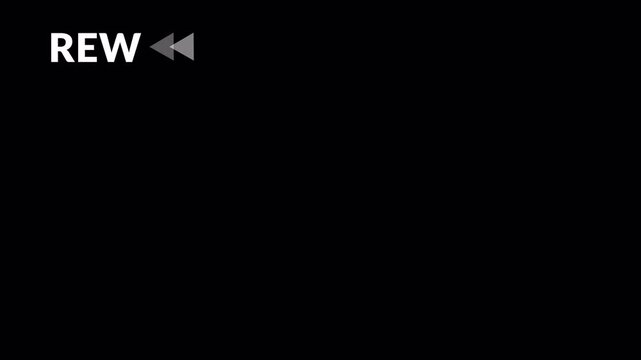  Rewind or REW Graphic icon on transparent Background, Animation of looping rewind shape concept, 4k  Animation of looping rewind button concept with glitch effect. 