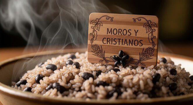 Timeless Cuban Moros y Cristianos Rice and Beans with Engraved Cedar Wood Artisan Sign