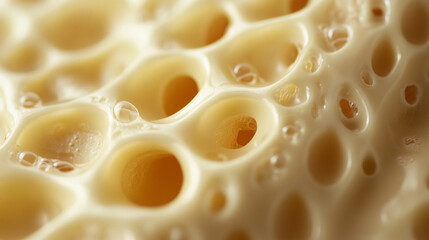 Close-up of solidified fat in cooled liquid showing thick uneven texture with bubbles and particles creating a rich gelatinous consistency, highlighting natural culinary science