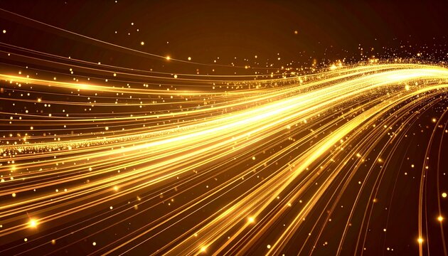Vibrant golden light trails streak across dark background dynamically - Powered by Adobe