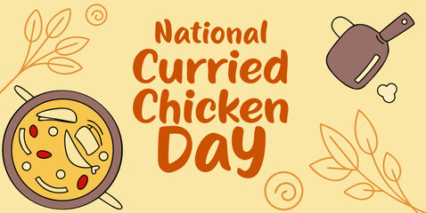 National Curried Chicken Day Illustration with chicken curry dish and cutting board