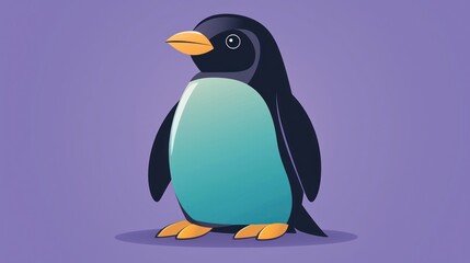 Cute cartoon penguin, standing, simple background, stock photo
