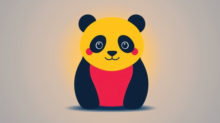 Fototapeta premium Cute cartoon panda, cheerful expression, simple design, background
