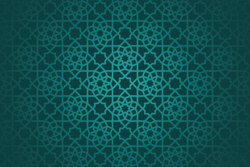 Seamless Dark Teal Geometric Islamic Pattern Background. Arabic Ornament with Gradient and Depth Effect.