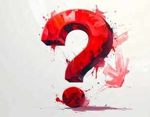 3D rendered red question mark with splattered paint effect