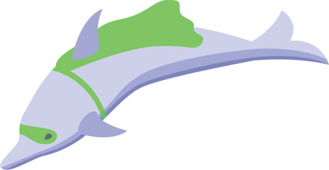 Cartoon illustration of a dolphin wearing a superhero costume swimming underwater © ylivdesign