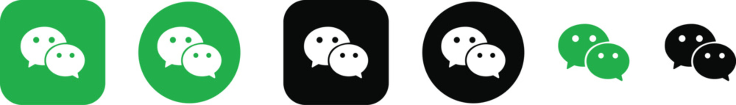 WeChat Logo Icon Vector Set in Brand Green and Minimalist Black Styles