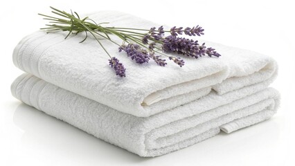 Soft white towels with lavender on top for spa relaxation