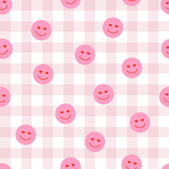 Cute Pink Gingham Pattern with Heart Eye Smileys
