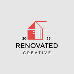 Fototapeta premium home renovation logo design combination with line symbol vector template