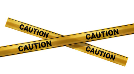 Crossed Yellow Caution Tape Strips Isolated