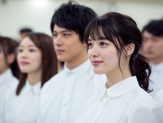 Fototapeta premium 研修会場で前を向いて話を聞き将来に期待を寄せる若い社会人たちの表情