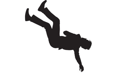 Fototapeta premium Man Falling in Dynamic Pose with Dramatic Silhouette in Black and White Minimalist Style for Fitness Advertising