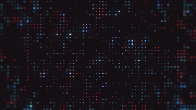 Dark futuristic technology background with flickering red and blue data dots