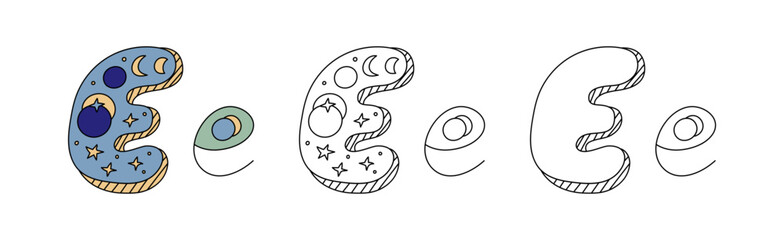 Fototapeta premium Decorative Letter E With Cosmic Space Pattern Illustration