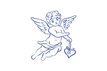Vintage hand drawn cupid angel sketch for Valentine design