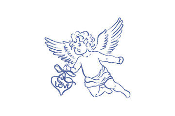 Vintage hand drawn cupid angel sketch for Valentine design © Lemon
