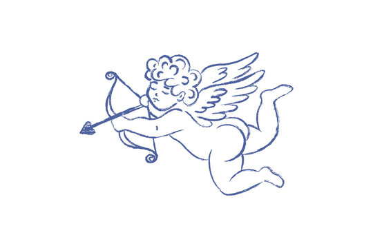 Vintage hand drawn cupid angel sketch for Valentine design
