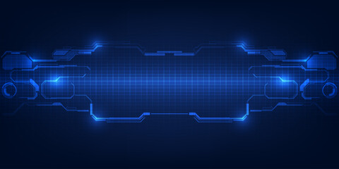 Abstract futuristic blue hi tech background with tech style display screen and empty space and grid line pattern. © Alleachday