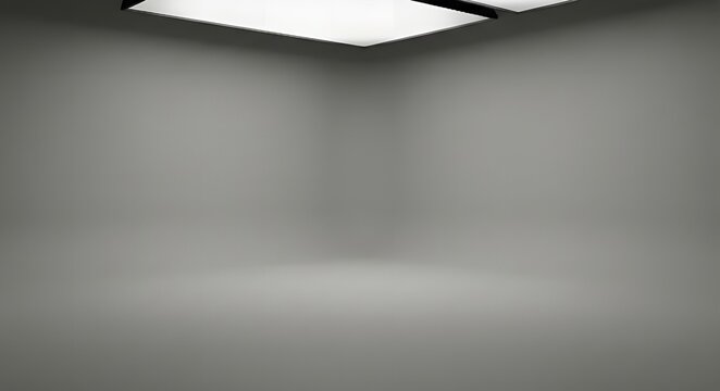Empty professional 3D studio background with grey cyclorama wall and soft overhead lighting for product mockup