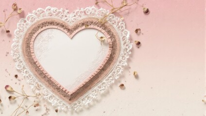 Elegant Heart Frame with Lace and Delicate Floral Accents.