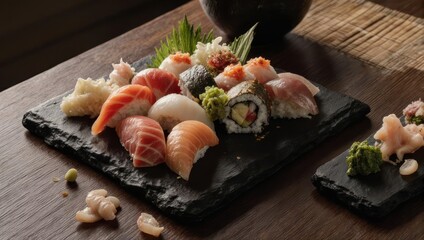 Exquisite Sushi Platter - A Culinary Delight of Fresh Seafood and Rice.