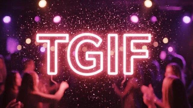 TGIF neon sign at party.