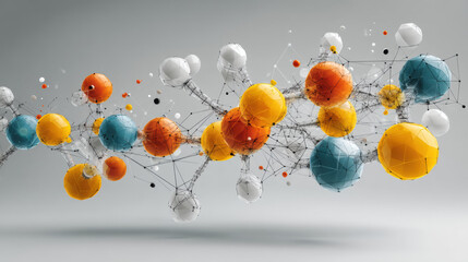 Detailed molecular structure visualization showcasing scientific atoms and molecules with modern colorful design, innovative research, educational laboratory data analysis