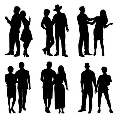 People silhouettes, couple in different poses. Vector illustreation
