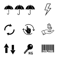 Logistics and Packaging Icons Set &ndash; Black and White Symbols for Shipping, Handling, Weather, Barcode and Delivery System