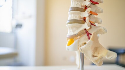 spine model in clinic on desk for patient education, orthopedic anatomy display in exam room