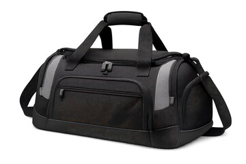 Black Duffel Bag with Gray Accents on transparent background image.