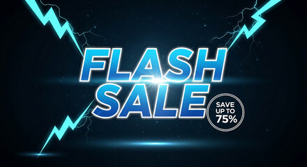 Digital image with text "Flash Sale" and lightning bolts, showing a sale promotion, offering discount. Commercial banner with free space for text
